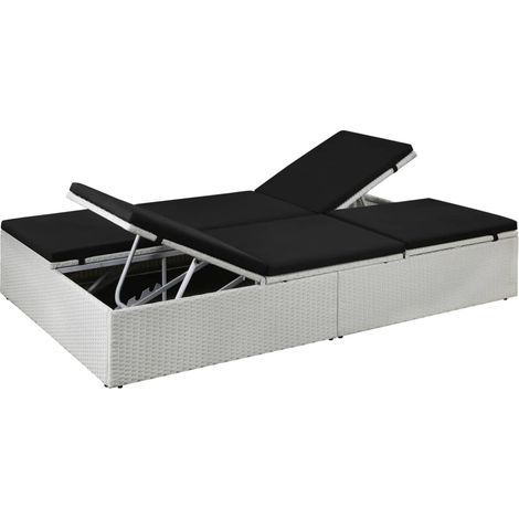 Chaise longue  Transat  Bain de soleil avec coussin Résine tressée Noir (1/4)