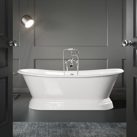 Baignoire îlot sur socle en fonte émaillée SOUTHPORT Blanche 180 cm Peinture blanche