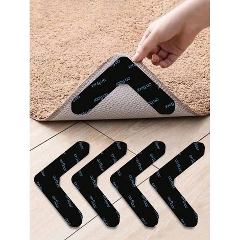 8 pièces de poignées de tapis réutilisables, pads antidérapants adhésifs doubles faces pour tapis, autocollants de ruban adhésif pour tapis, en matériau PU lavable. (1/5)
