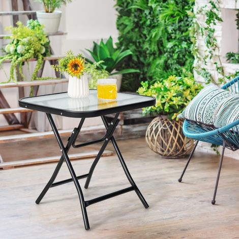 Table de Jardin Bistro Pliante 46,5x46,5x42cm en Verre&Acier pour Intérieur Extérieur Patio Balcon Charge 25kg Noir Maison Chic (1/4)