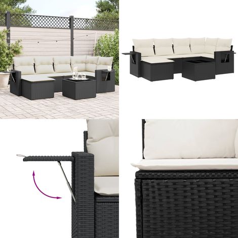Salon de jardin 7 pcs avec coussins noir résine tressée - Ensemble Salon De Jardin - Salon De Jardin - Meuble De Jardin - Meubles Exterieur - Mobilier De Jardin - Home & Living (1/5)