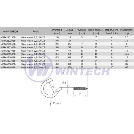 WINTECH Haken mit Schraube 3,0x40, ZB NJFFA31040BBBS1