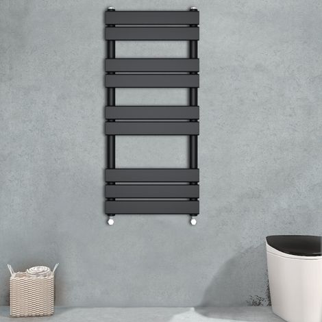 Flat Panel Heated Towel Rail Bathroom Rad Radiator Black 1000x450mm