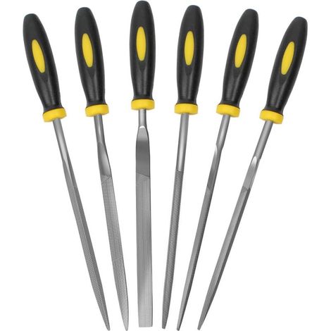 Juego de 6 limas, limas de aguja de 5,5 pulgadas, kit de limas de acero al carbono de 3 mm de diámetro con mango, adecuado para metal, madera, vidrio, cuero, joyería, etc. (1/5)