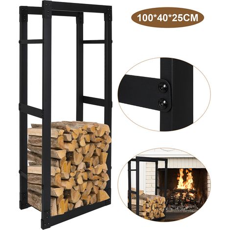 Jiubiaz estante para leña de chimenea ayuda de apilado 100×40×25 cm de metal resistente a la intemperie almacenamiento para leña (1/5)