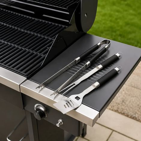 Set Utensili Barbecue 3 Pezzi in Acciaio Inox Manici in Polipropilene (1/4)