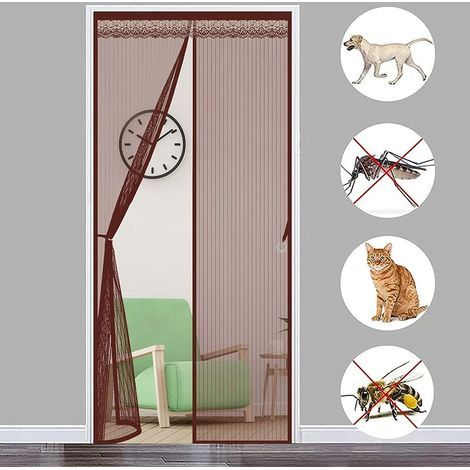 GENERIC-MagnéTique Moustiquaire Porte 100x200cm MagnéTique Rideau De Porte Store Moustiquaire sans Percer pour Porte d Entrée Intérieur/Patio/Coulissante, Brown (1/5)