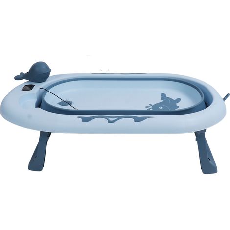 Faltbare Babybadewanne mit Temperaturfühler, faltbar, dickwandig, zum Sitzen und Liegen geeignet, Saphirblau (1/5)