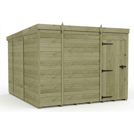 9ft x 10ft Pent Garden Shed Single Door No Windows - Pressure Treated Timber - L274 x W305 x H210 cm - Natural
