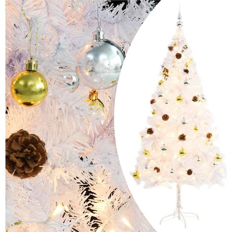 Árbol de Navidad preiluminado con luces y bolas blanco 180 cm vidaXL (1/5)