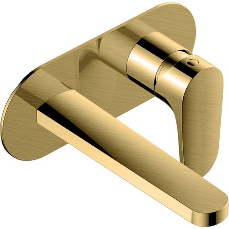 RAK Portofino Wall Mounted Basin Mixer Tap with Back Plate - Brushed Gold (1/2)