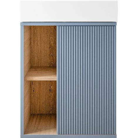 BERNSTEIN - Mobile lavabo da bagno azzurro opaco 55x24x59cm (LxPxA) 1 anta a destra + 2 vani portaoggetti - BELDIVO Blu azzurro opaco (1/5)