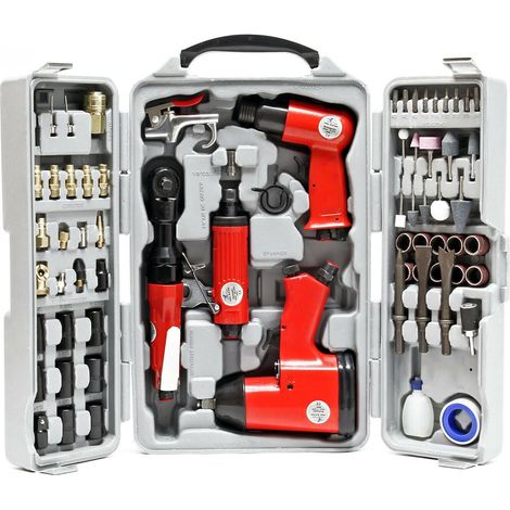 Helloshop26 – Kit d'outils pneumatiques 71 pièces – Clé à chocs 1/2' – Marteau burineur 150 mm – Meuleuse droite 22000 U/min – Raccord rapide 1/4' (1/4)