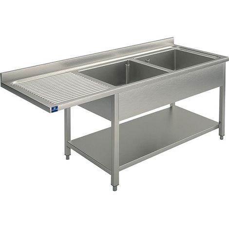 Plonge Sur Piètement Avec Étagère Inférieure, Place Pour Lave-Vaisselle, 2 Bacs à Droite, 1600X600 M - Mastro