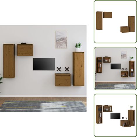 Armadi marrone ambra - vidaXL Mobili Porta TV 4 pz ambra in Legno Massello di Pino - Armadi per parete
