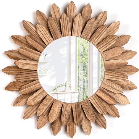 Miroir mural - 30 cm - Petit miroir rustique en bois - Sunburst Boho - Décoration murale bohème - Décoration murale pour maison, salon, chambre à coucher, couloir - Marron rustique (1/5)