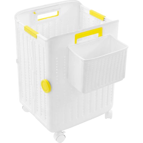Panier à linge, design pliable, roues universelles, Blanc (1/2)