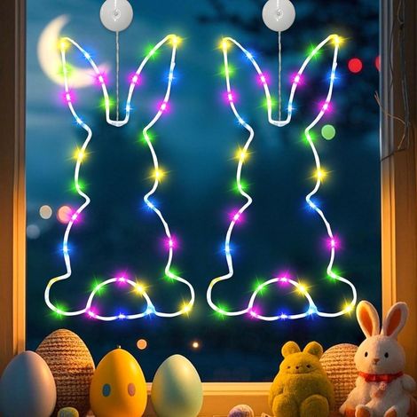 Illuminazione a LED per finestre in 2 pezzi - Illuminazione decorativa - Luci a stringa - Decorazione pasquale - Decorazione per finestre - Funzionamento a batteria - Pastello - Ferro (1/5)