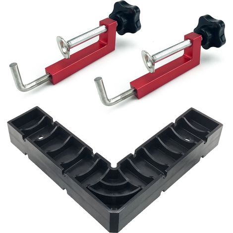 Kit de Serre-joints et Gabarit de Perçage à 90° pour Cadres - Installation Rapide et Précise - Équerre de Menuiserie (Rouge) (1/5)