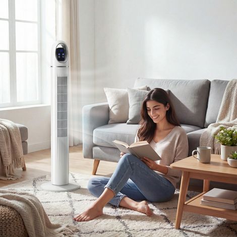 Ventilateur colonne tour chambre 111cm haut oscillant 70° 3 modes 3 vitesses, blanc