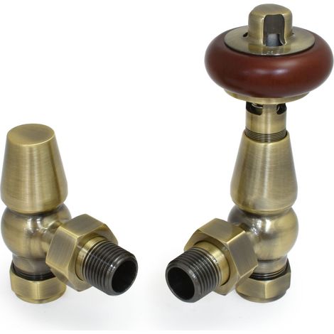 West Faringdon Angled Thermostatic Radiator Valve and Lockshield - Antique Brass (1/5)