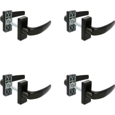 Lot de 4 ensembles de poignées avec rosace pour portes – Modèle DELTA – 121 x 72 mm – Carré de 8 mm – Design élégant et épuré – Poignée avec prise en main ergonomique – Aluminium noir (1/5)