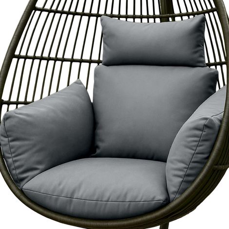 HOMESCAPES Hängesessel-Kissen Outdoor grau mit Kopfstütze, Polster-Auflage für Hängeschaukel, Hängekorb-Stuhl, 2-teilig mit Kopfteil und Bindebändern, weich & wetterfest