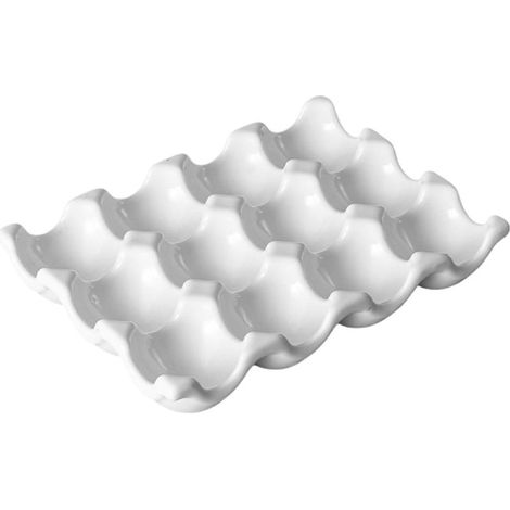 Heat-resistant ceramic egg holder, easy-to-clean decorative storage tray for kitchen countertop and refrigerator (1/5)