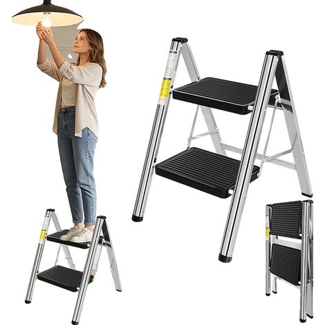 Tabouret pliant, acier inoxydable, taille ouverte 53x57,5 cm, taille pliée 41,5x63 cm, taille de marche 30x20 cm, charge maximale 150 kg (1/5)