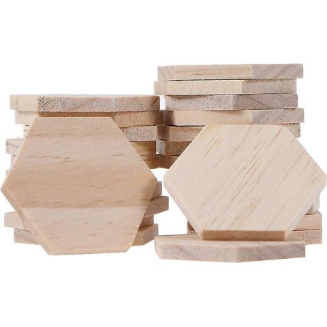 25 étiquettes nominatives vierges en bois hexagonal avec trou, idéales pour les fêtes, les mariages et la décoration intérieure (5 cm). (1/5)