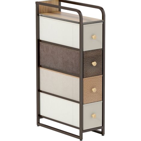 Cómoda estrecha de 4 cajones de tela con estructura de acero multicolor 20 x 47 x 84,5 cm (1/4)
