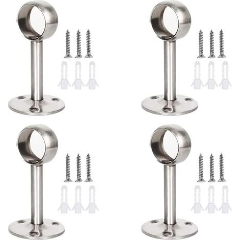4 Pièces Support de Tringle a Rideau, Support Barre Penderie, Bracket pour Tringle à Rideau, avec 12 Vis et 12 Tubes d'expansion, pour Suspendre des Poteaux de 25 mm, Argent (1/5)