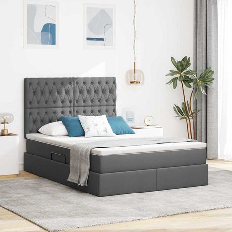 vidaXL LED-Speicherbett mit Matratze Dunkelgrau 140 x 190 cm Stoff (1/5)