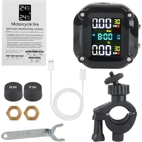 (Externe) Testeur de pression de pneus pour moto (0-6,6 bar) avec capteurs et écran couleur 2 pouces. Accessoires moto. (1/5)