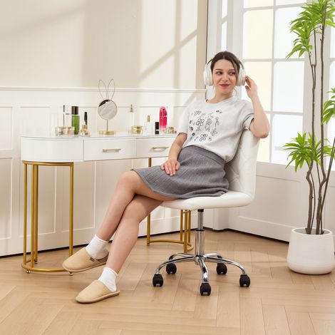 Chaise bureau réglable couvre-bouton en cuir PU mousse acier 44x50x78-88 cm - Couleur: Blanc