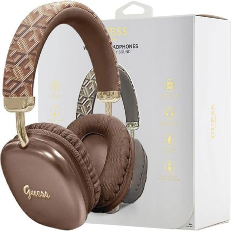 Cuffie Bluetooth Guess GUBHK1GCTCSW marroni con logo Gcube in metallo. (1/5)