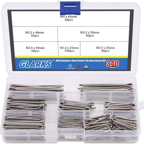 340-pieces 6 tailles en acier inoxydable 304 Cotter Pin Clip Assortiment kit de montage pour automobiles, mécaniciens, garage, équipements de puissance de voiture (1/5)