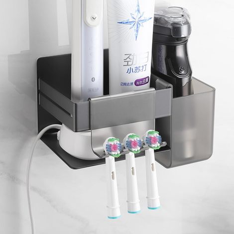Wall-Mounted Toothbrush Holder with 2 Accessories, Electric Toothbrush Holder, Toothbrush Holder, SUS304 Stainless Steel Bathroom Toothbrush Pot, Black (1/5)
