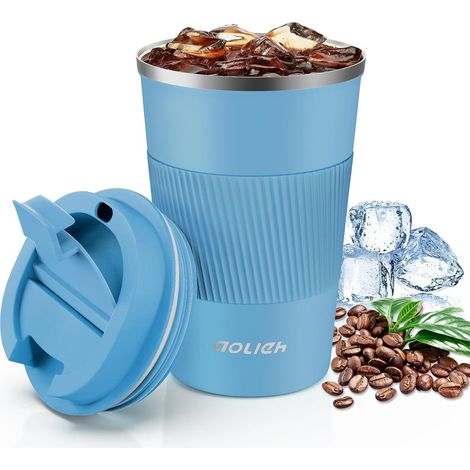 Aolieh Thermobecher 380ML Auslaufsicherer Deckel Edelstahl Travel Mug Azurblau (1/5)