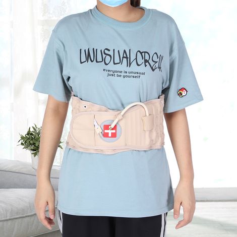 Ceinture lombaire gonflable traction soutien lombalgie détente ceinture taille massante beige taille unique TPU PU maille pompe rallonge notice 4 pièces (1/5)