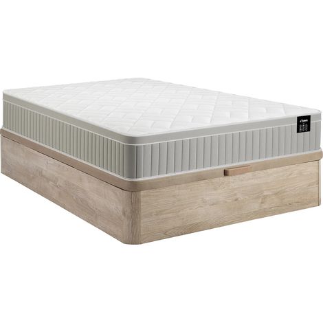 Ensemble 140 x 190 cm sommier coffre naturel clair + matelas mousse et gel à mémoire de forme 7 zones ép 22cm - SOMIRA de YSMÉE (1/5)