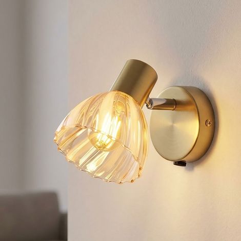 Wandleuchte Wandlampe Esszimmerleuchte messing 1 flammig amber Spot verstellbar (1/5)