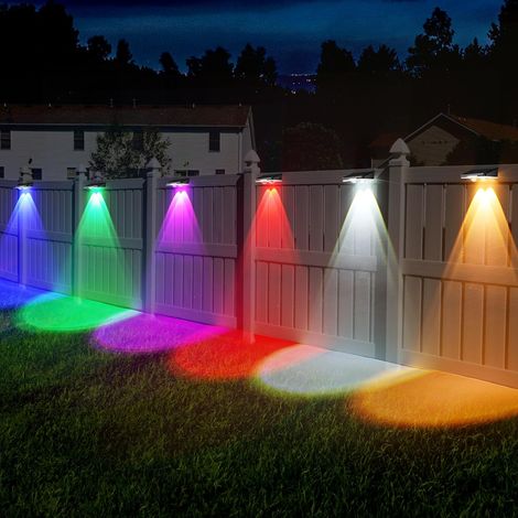 Applique Murale Exterieur Solaire Lot de 4, IP44 Étanche Applique Solaire Exterieur avec 11 Modes, Blanc Chaud & Blanc Froid & Multicolore, Outdoor Solar Light pour Jardin, Murale, Terrasse