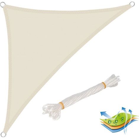 Voile d’ombrage triangulaire 3x3x4,25 m, en polyester, protection contre le soleil avec protection UV pour jardin ou camping, Crème (1/5)