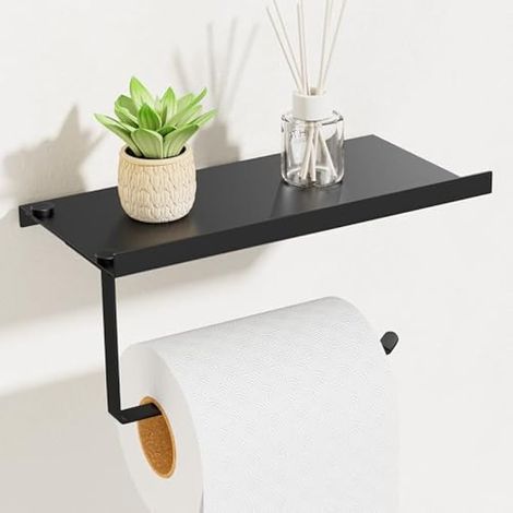 Porte-Papier Toilette Support Mural avec Étagères Pratique, Porte Rouleau Papier Toilette en 304 Acier Inoxydable, pour Toilettes/Cuisines/Salle de Bain, Noir (1/5)