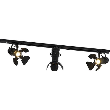 QAZQA movie - LED Système sur rail spot luminaire plafond, plafonnier compatible pour led - 3 lumière - L 100 cm - Noir - Moderne - éclairage intérieur - Salon I Chambre I Cuisine I Salle à manger