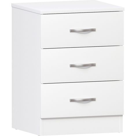 Riano 3 Drawer Bedside Table Cabinet Chest Nightstand Bedroom Furniture, White (1/5)