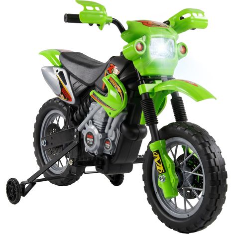 HOMCOM moto eléctrica para niños, moto eléctrica infantil con ruedas de apoyo desmontables, faros, música, para niños 3-6 años, verde (1/5)
