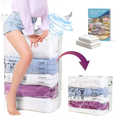 Presse manuelle pour sacs de rangement sous vide 2M(50x70x30cm)/2Géants(80x100x38cm), lot de 4 sacs de rangement sous vide tridimensionnels grande capacité pour les voyages-AquaForge (1/5)