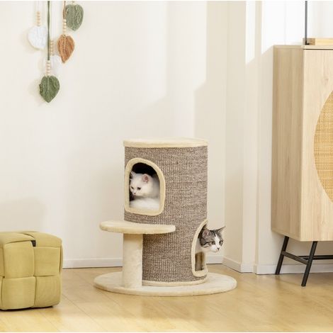 Katzen-Kratzbaum 2 Ebenen, 60 x 60 x 61 cm, beige und braun HAVRYA (1/5)